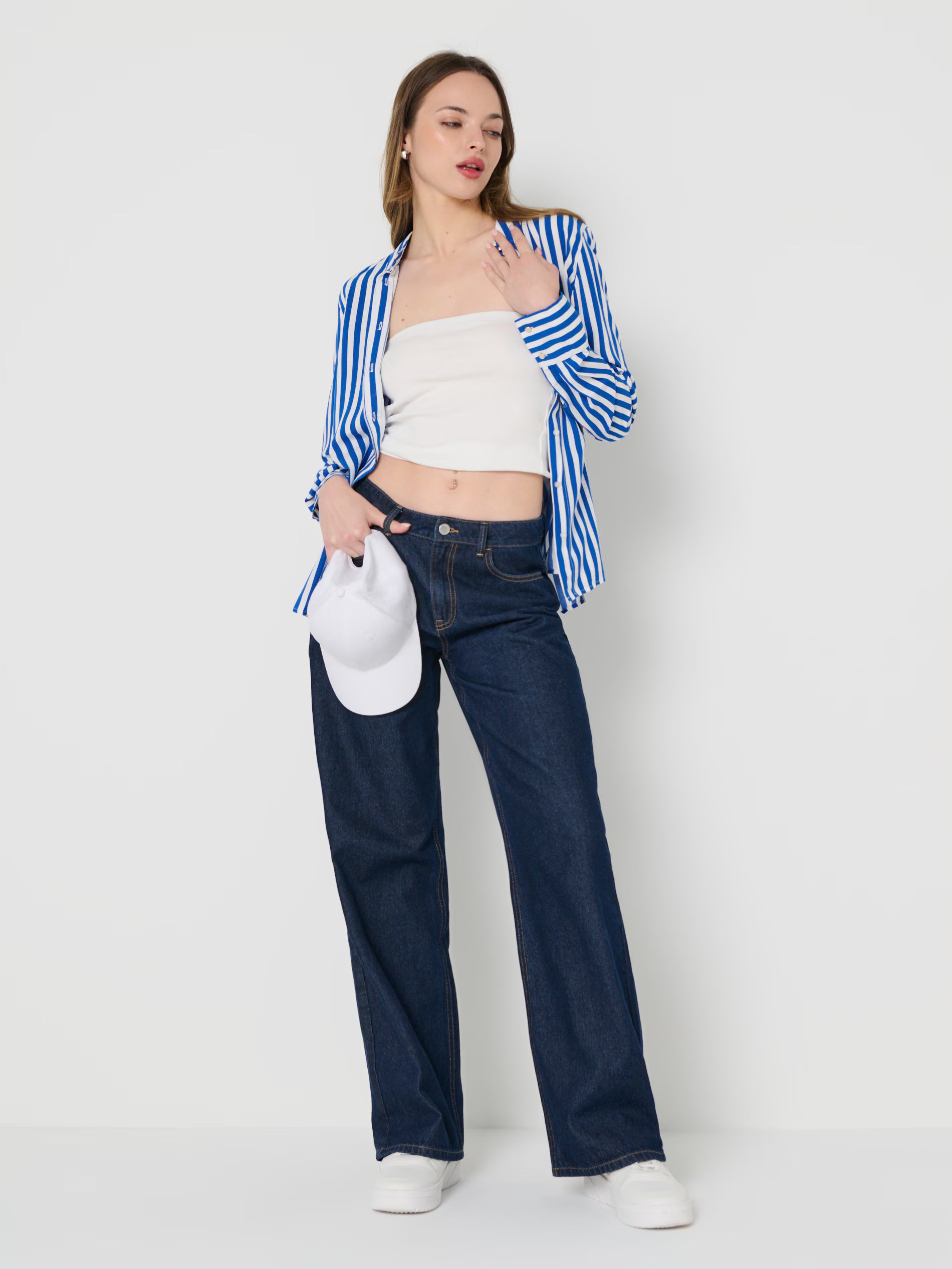 Sinsay Women's Blue & White Viscose Print Long Sleeve Shirt | Sinsay In Lebanon