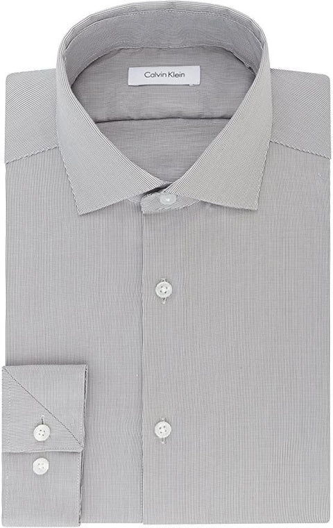 Calvin Klein Men's Gray Plaid Steel Plus Stretch Slim fit Wrinkle Free Shirt |Calvin Klein In Lebanon