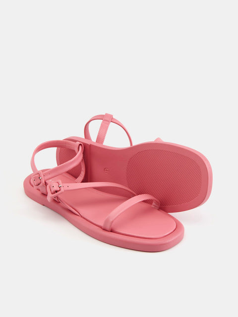 Sinsay Women's Pink Leather Buckles Sandals | Sinsay In Lebanon