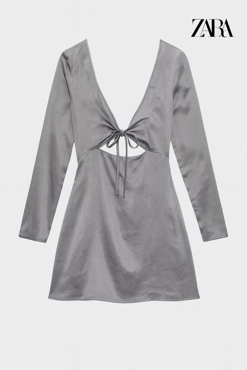 Zara Women's Silver Long-Sleeve Short Dress |Zara in Lebanon