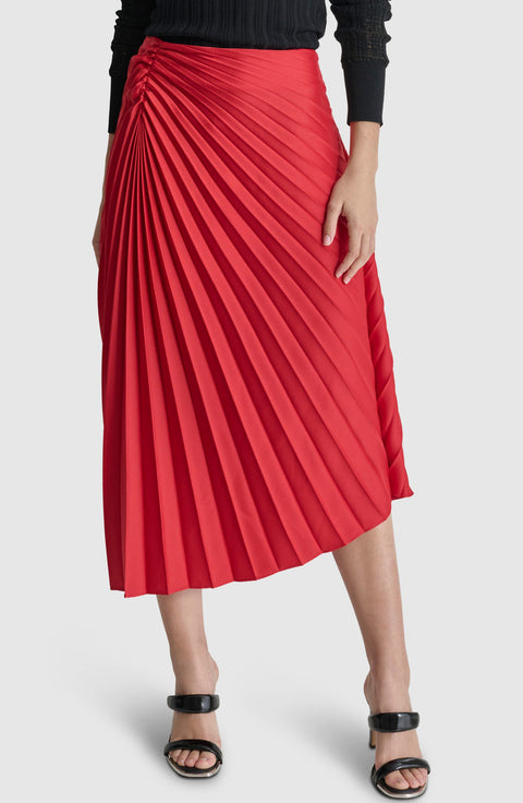DKNY Women’s Red  Pleated Asymmetrical Midi Skirt | DKNY in Lebanon