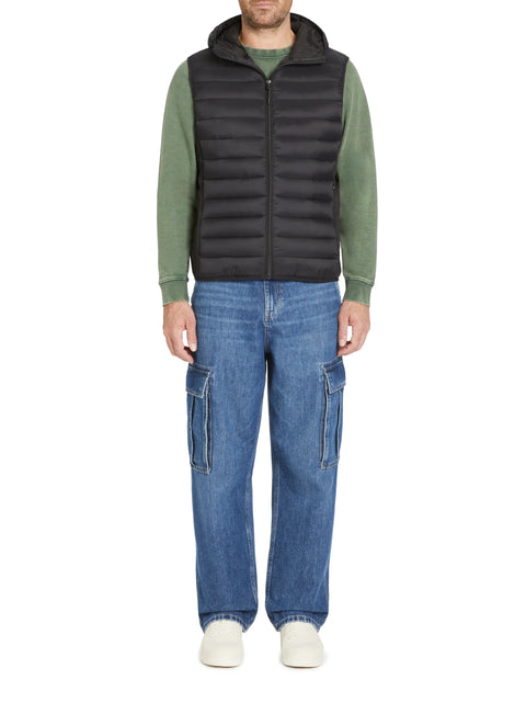 Celio Men's Black Puffer Ribbed Hooded Vest|Celio In Lebanon