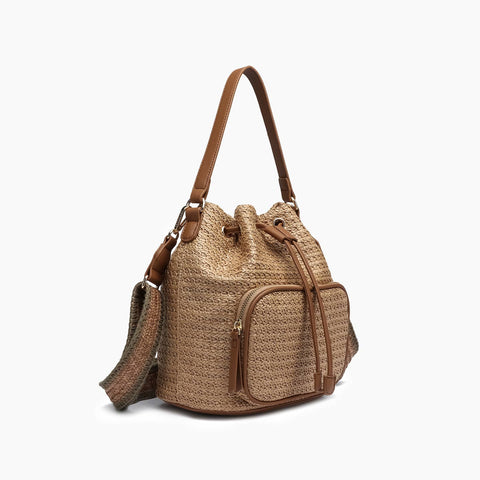 Like Dreams Women's Beige Harmony Straw Bucket Crossbody Bag | Like Dreams In Lebanon