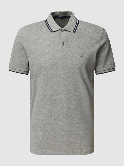 Selected Homme Men's Grey Logo Embroidered Textured Polo T-Shirt | Selected Homme In Lebanon