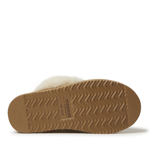 Brown sole of a shoe with visible brand name on a white background