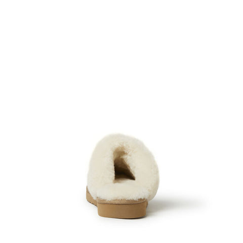 White slipper with brown sole on a white background