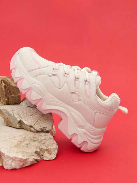 Sinsay Women's White & Pink Plain Sneakers | Sinsay In Lebanon