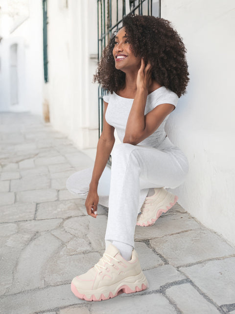 Sinsay Women's White & Pink Plain Sneakers | Sinsay In Lebanon