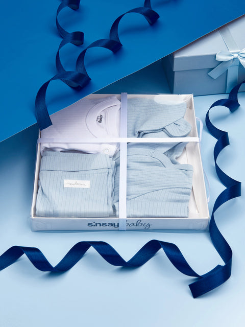 Sinsay Babies Blue & White Pack Of 4 Pieces Ribbed Newborn Gift Set| Sinsay In Lebanon