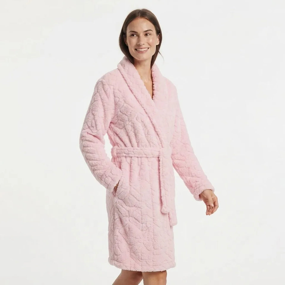 Roudelain Women's Pink Textured Hooded Sleep Robe