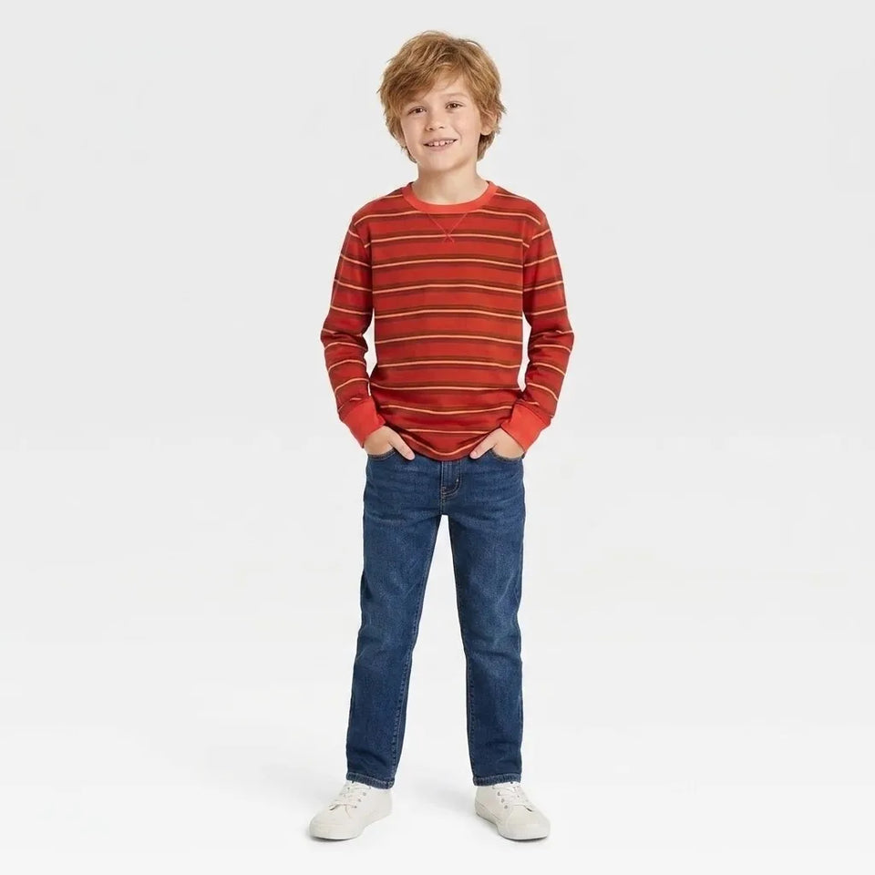 Epic Threads Boy's Red Long-Sleeve Striped Blouse