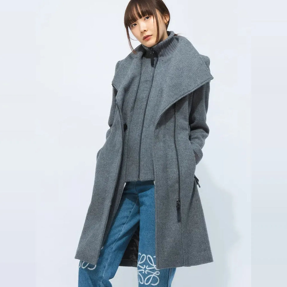 Calvin Klein Women's Gray Wool Blend Zip-Up With Belt Coat