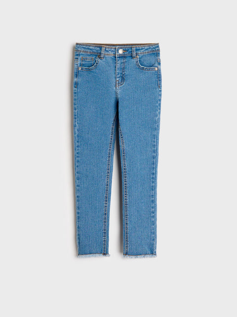 Blue jeans on a white background