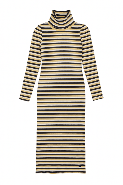 POMPdeLUX Girl's Navy/Yellow Striped Malou Roll Neck Dress |POMPdeLUX in Lebanon