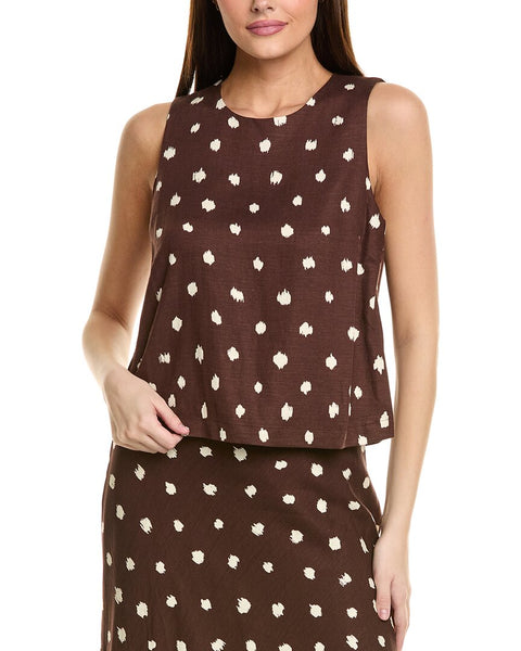 1.State Women's Brown Crewneck Linen Blend Sleeveless Blouse | 1.State In Lebanon