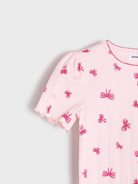 Sinsay Girl's Pink Printed Ribbed Knit T-Shirt | Sinsay In Lebanon