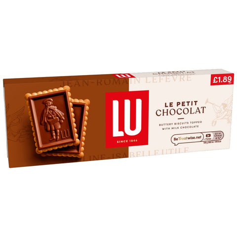 Box of LU Le Petit Chocolat biscuits on a white background