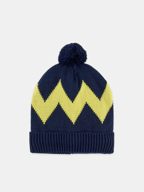 Sinsay Boy's Navy & Lime Green Knitted Beanie With Pom Pom|Sinsay In Lebanon
