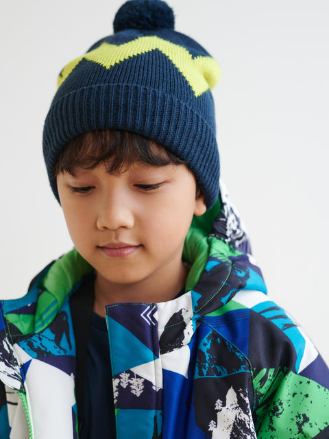 Sinsay Boy's Navy & Lime Green Knitted Beanie With Pom Pom|Sinsay In Lebanon