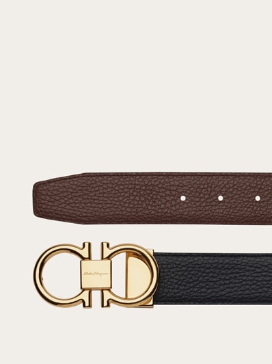 Ferragamo Men's Black & Brown Reversible Double-Gancini Leather Belt |Ferragamo In Lebanon