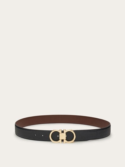 Ferragamo Men's Black & Brown Reversible Double-Gancini Leather Belt |Ferragamo In Lebanon