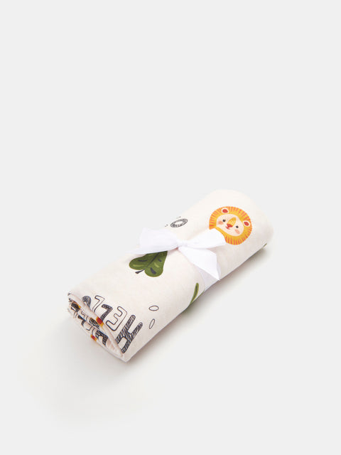 Baby blanket with animal illustrations on a white background