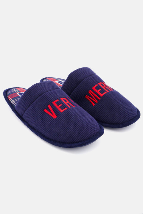 Club Room Men's Navy Very Merry Waffle-Knit Embroidered Mule Slippers | Club Room In Lebanon