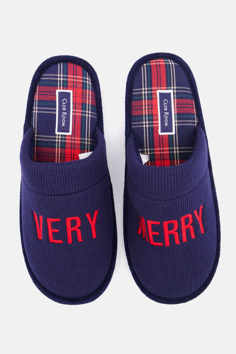 Club Room Men's Navy Very Merry Waffle-Knit Embroidered Mule Slippers | Club Room In Lebanon