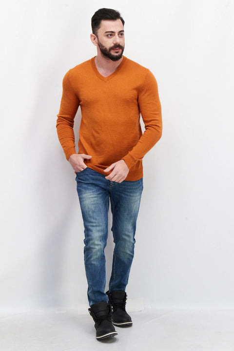 Club Room Men's Pumpkin Latte Regular-Fit Solid V-Neck Sweatshirt ABF3792