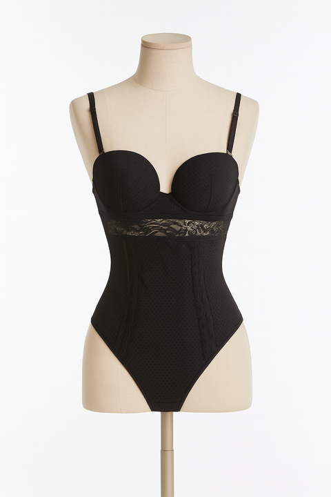Demar Women's Black Dotted Lace Lingerie Bodysuit | Demar In Lebanon