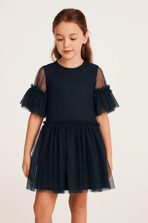 POMPdeLUX Girl's Navy Blue Tulle Dress | POMPdeLUX in Lebanon