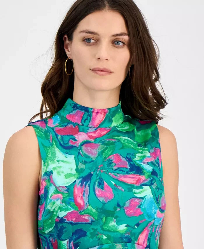 Tahari Asl Women's Multicolor Jade Rose Print Mock Neck Midi Dress | Tahari Asl In Lebanon
