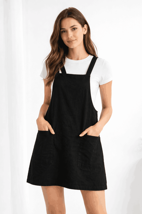 Tinseltown Women's Black Denim Pullover Pinafore Dress | Tinseltown In Lebanon