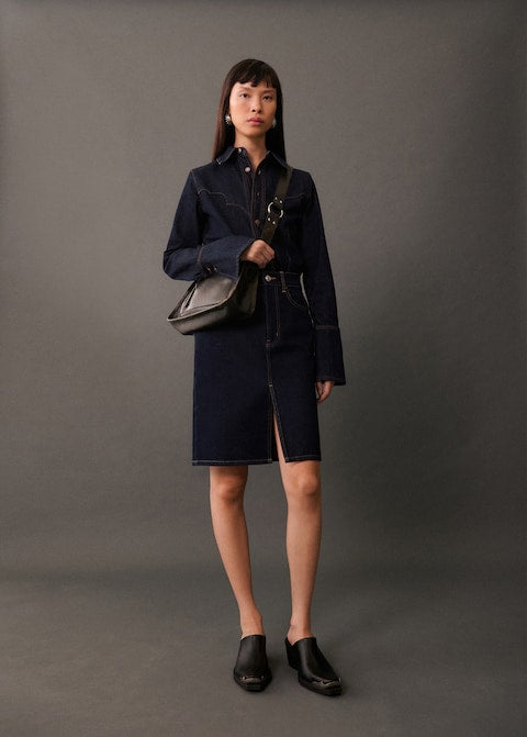 Mango Women's Navy Denim Mid Skirt  |Mango In Lebanon