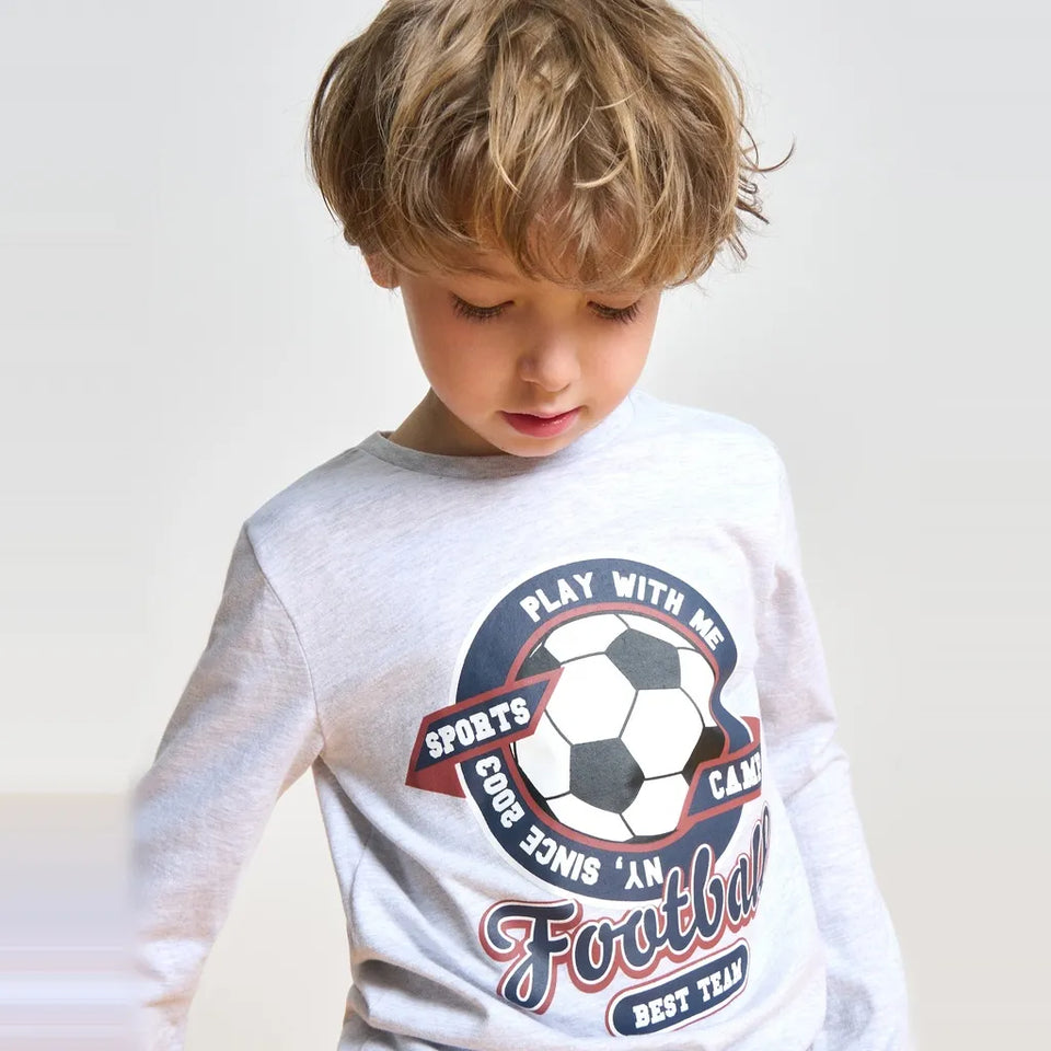 Sinsay Boy's Light Gray Football Graphic Crew Neck Blouse