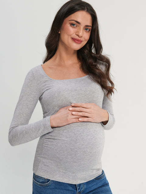Sinsay Women's Gray Cotton Rich Long Sleeve Ruched Maternity Top |Sinsay In Lebanon
