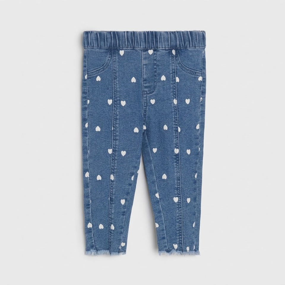 Sinsay Girl's Blue Heart Printed Slim Fit Jeans