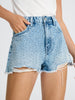 Sinsay Women's Blue Studded Distressed Denim Short | Sinsay In Lebanon