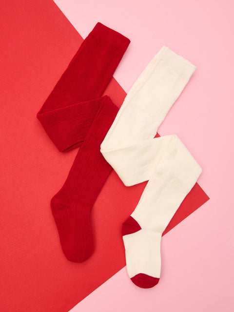 Sinsay Girl's White & Red Ribbed 2 Packs Tights |Sinsay In Lebanon