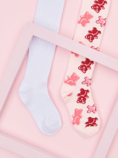 Sinsay Girl's Pink & White Printed Ribbed 2 Packs Tights|Sinsay In Lebanon