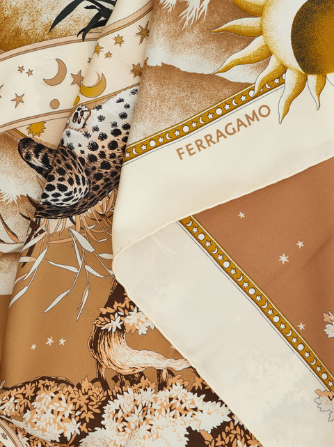 Ferragamo Women's Ivory Day & Night Print Silk Foulard | Ferragamo In Lebanon