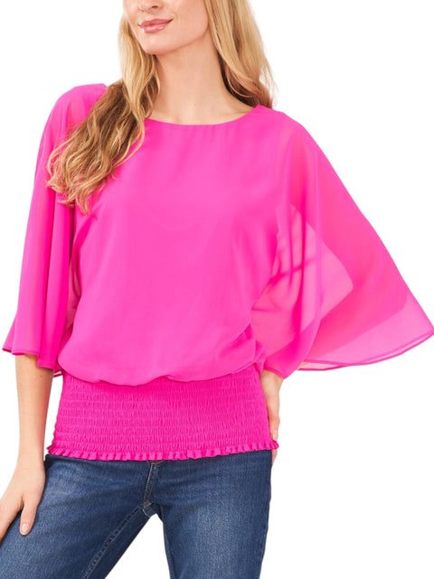 Sam & Jess Women's Fuchsia Smocked-Waist Blouse | Sam & Jess In Lebanon