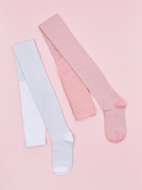 Sinsay Girl's White & Pink Shimmery Long 2 Packs Tights |Sinsay In Lebanon