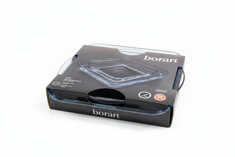 Borart container with lid on a wooden surface