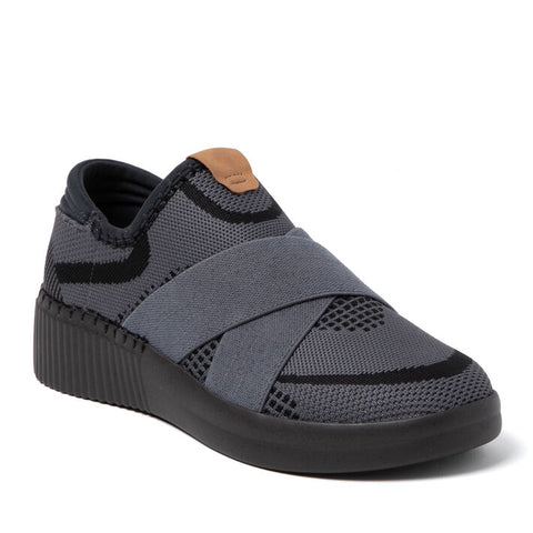 Dearfoams Women's Gray Livie X Strap Knit Trainer Sneakers |Dearfoams In Lebanon