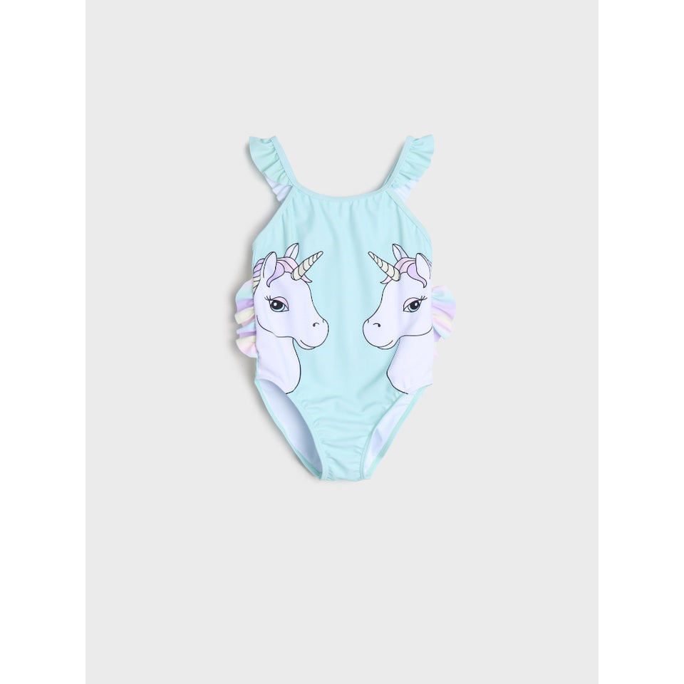 Sinsay Girl's Pale Green Ruffled Unicorn Swimsuit