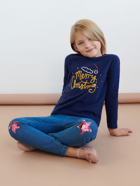 Sinsay Girl's Navy Christmas Long Sleeve Blouse |Sinsay In Lebanon