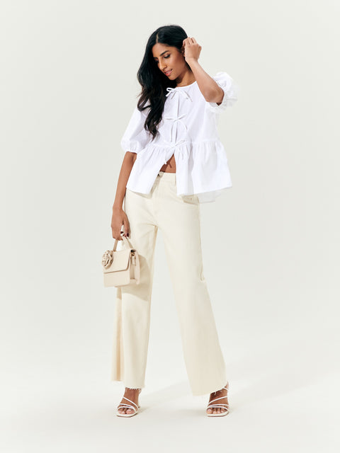 Sinsay Women's Cream High Waist Culotte Jeans|Sinsay In Lebanon