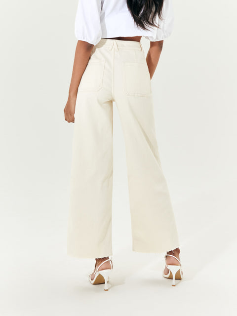 Sinsay Women's Cream High Waist Culotte Jeans|Sinsay In Lebanon