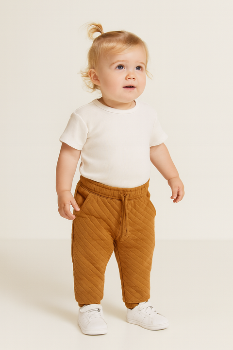 POMPdeLUX Baby Girl Camel Quilted Sweatpants | POMPdeLUX in Lebanon